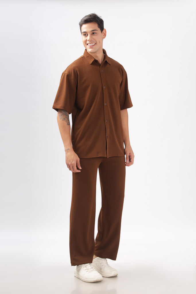 Solid Cotton Blend Oversized Trouser