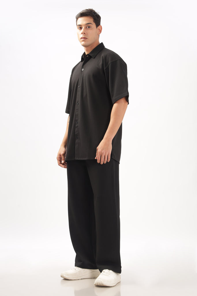 Solid Cotton Blend Oversized Trouser