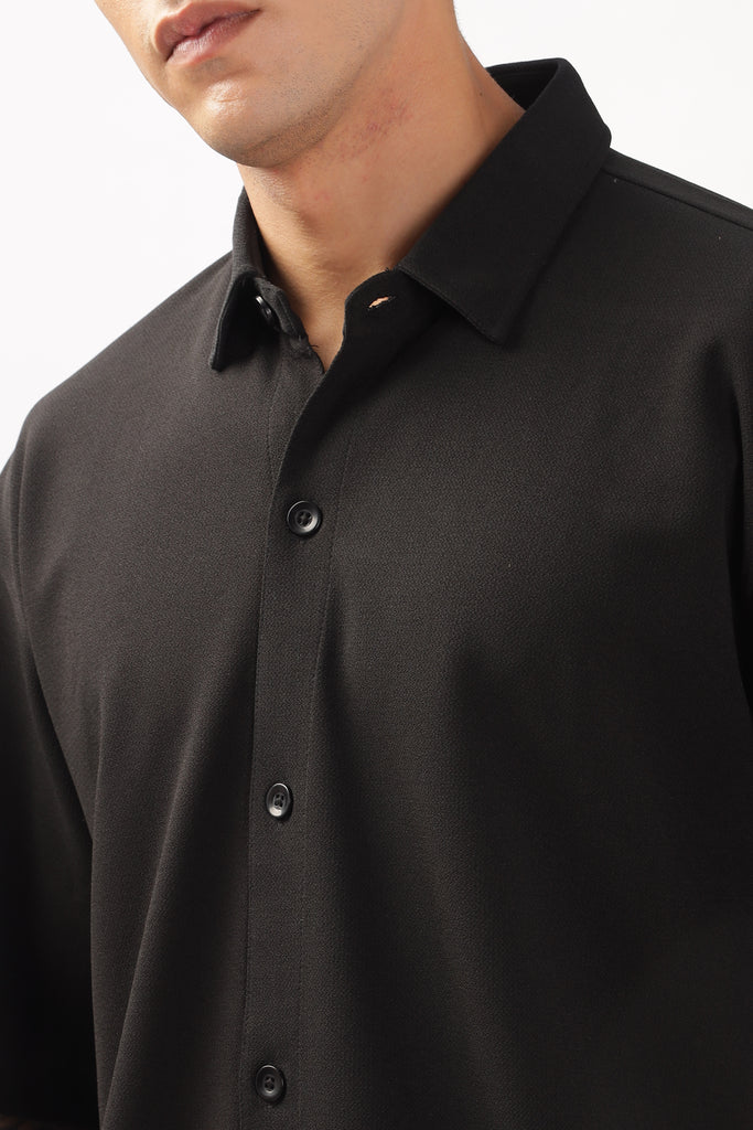 Solid Cotton Blend Oversized Shirt (Black)