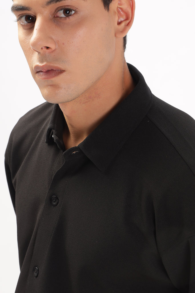 Solid Cotton Blend Oversized Shirt (Black)