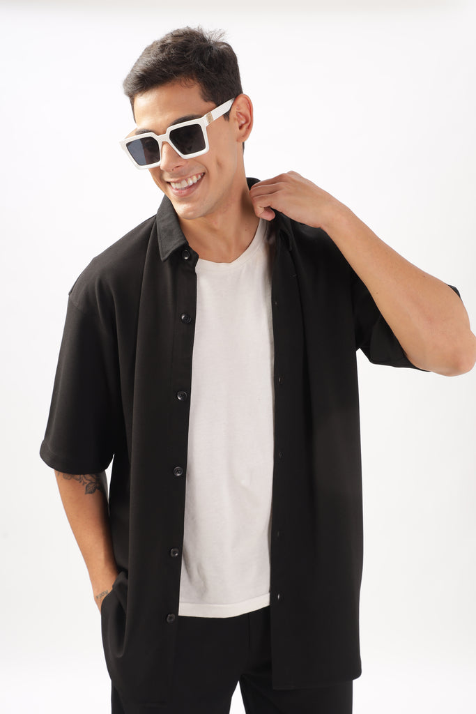 Solid Cotton Blend Oversized Shirt Slate