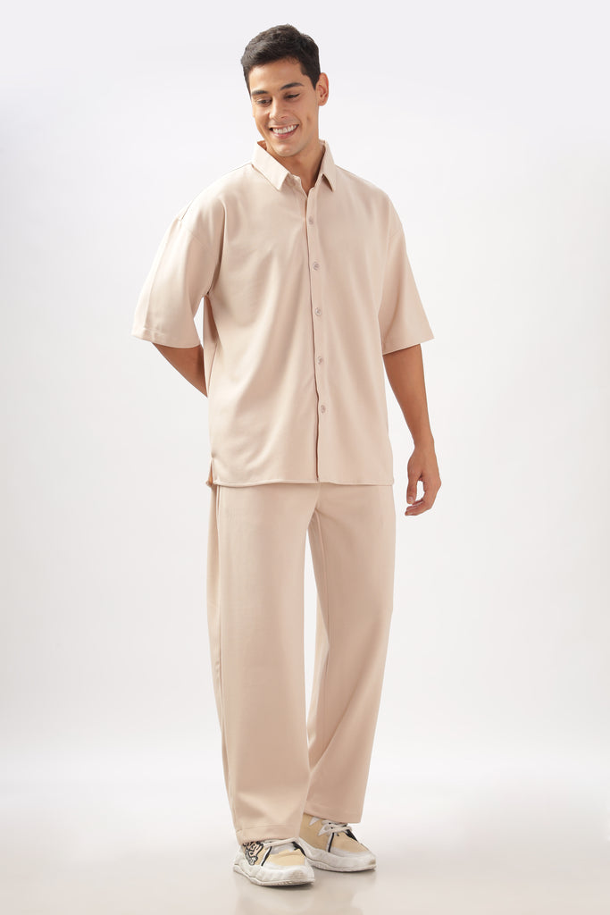 Solid Cotton Blend Oversized Trouser