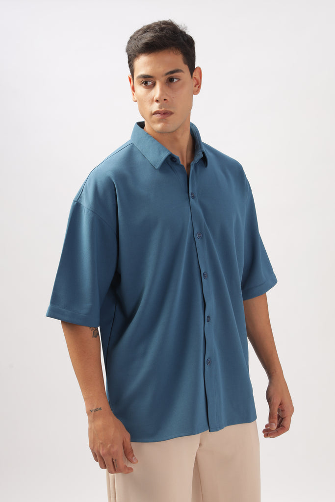 Solid Cotton Blend Oversized Shirt