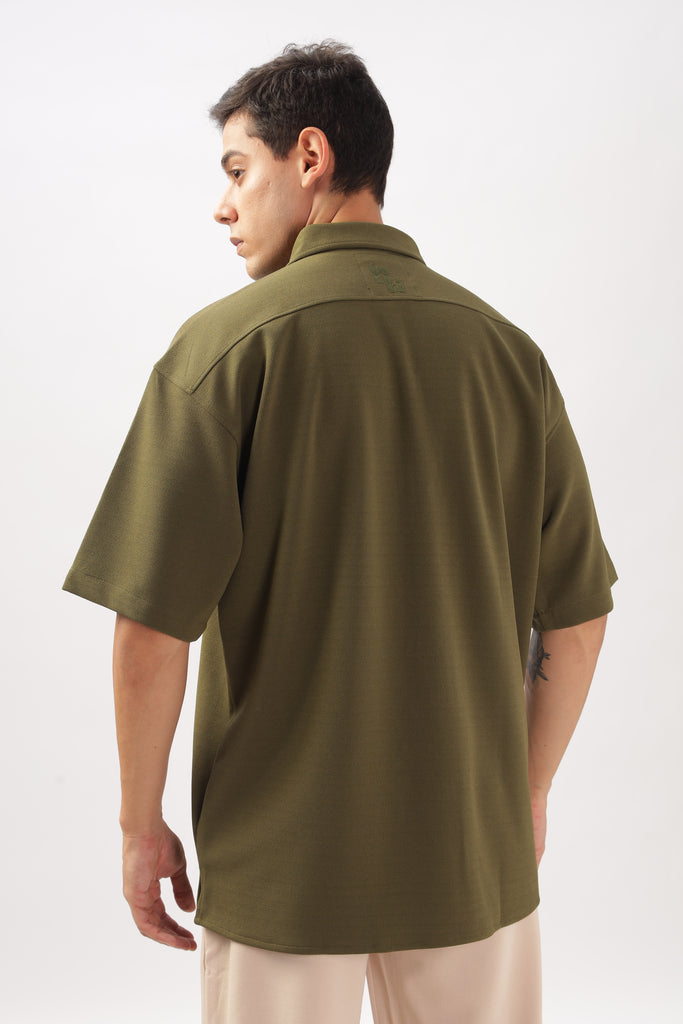 Solid Cotton Blend Oversized Shirt Mangrove