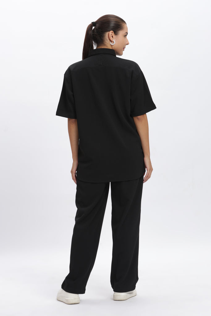 Solid Cotton Blend Oversized Trouser