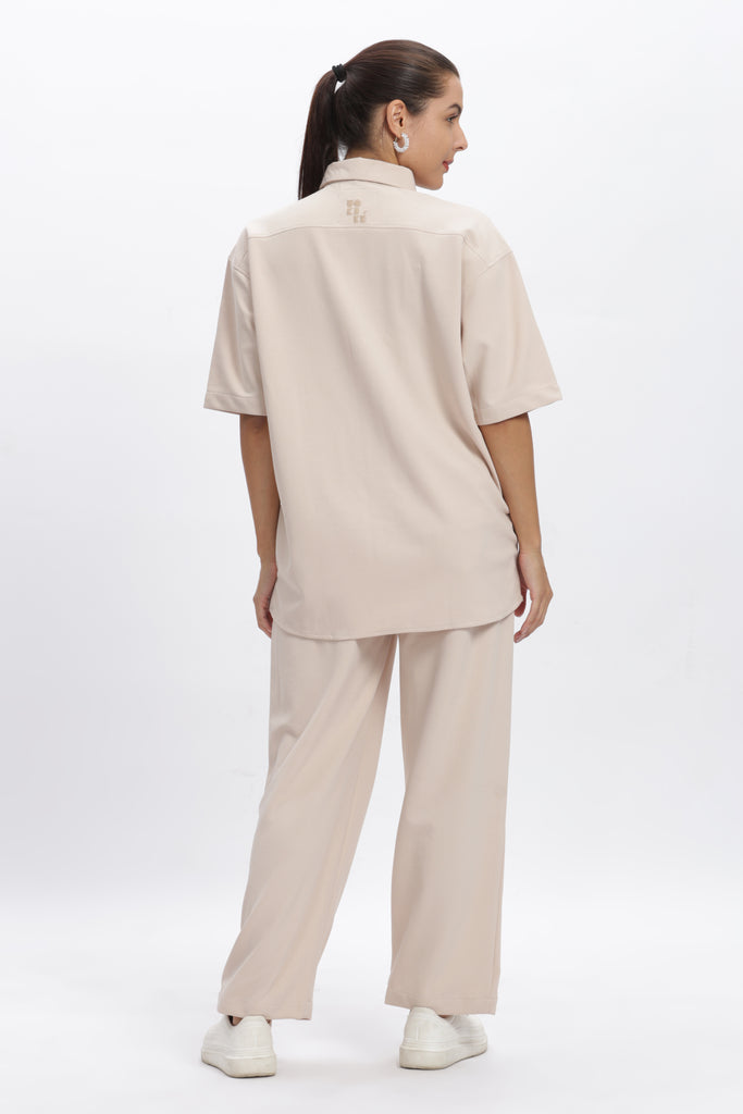 Solid Cotton Blend Oversized Trouser