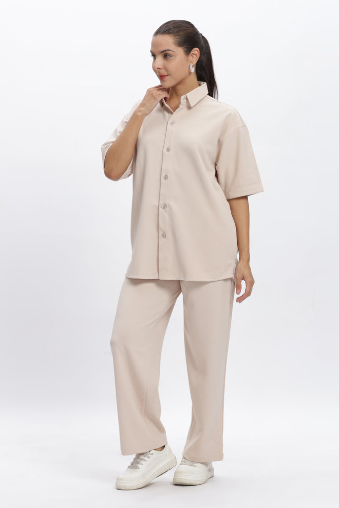 Solid Cotton Blend Oversized Shirt