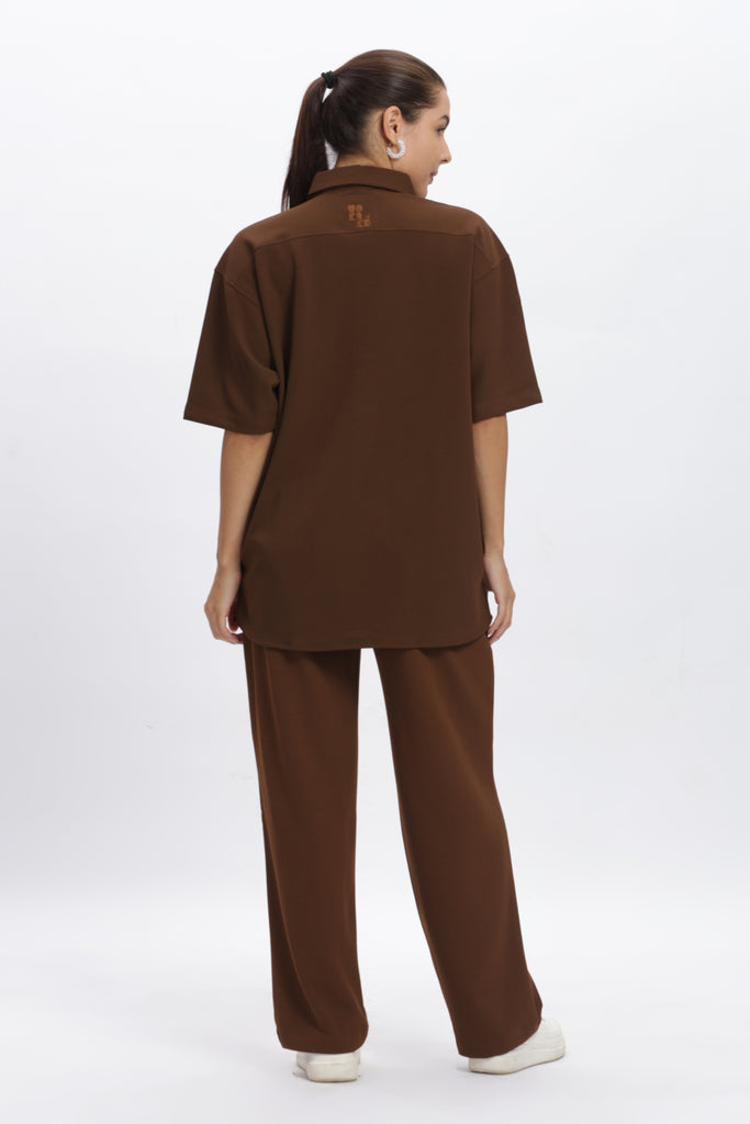 Solid Cotton Blend Oversized Shirt Fudge