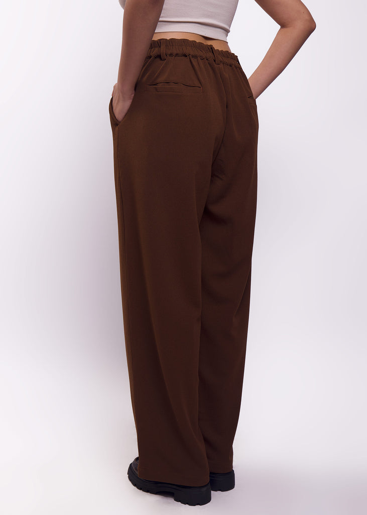 Solid Cotton Blend Oversized Trouser (Brown)