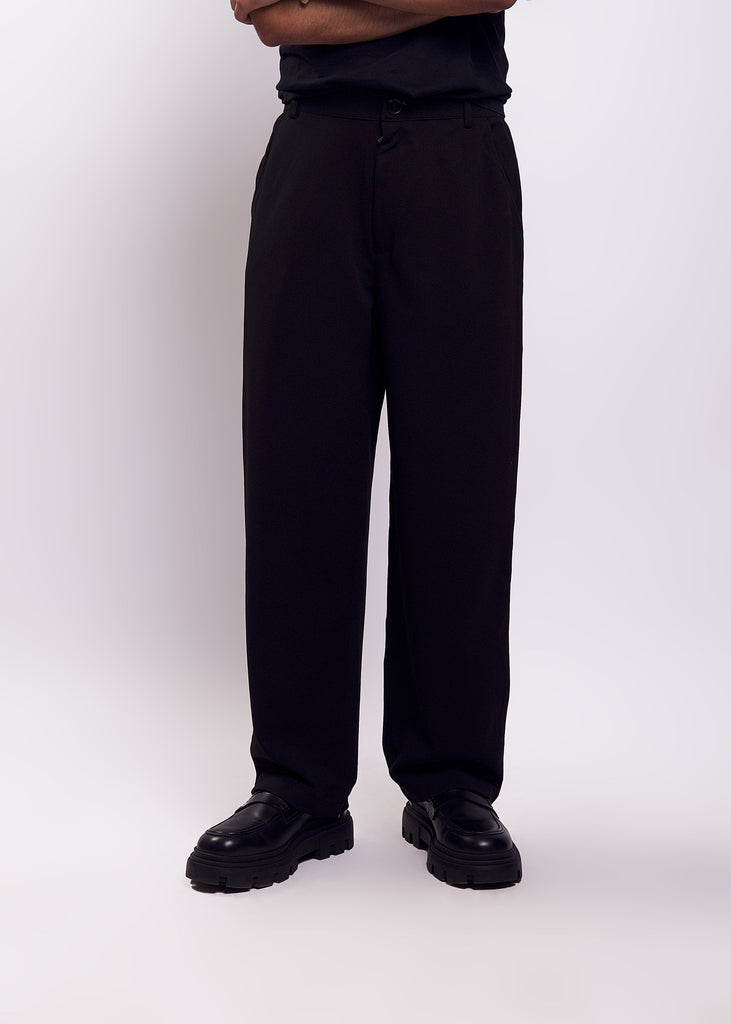 Solid Cotton Blend Oversized Trouser (Black)
