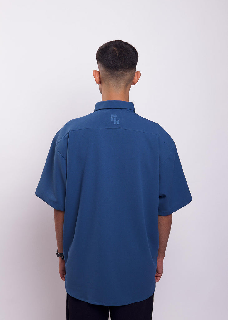 Solid Cotton Blend Oversized Shirt (Blue)