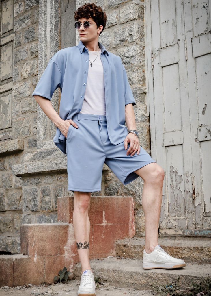 Solid Cotton Blend Oversized Coord Set Thunder