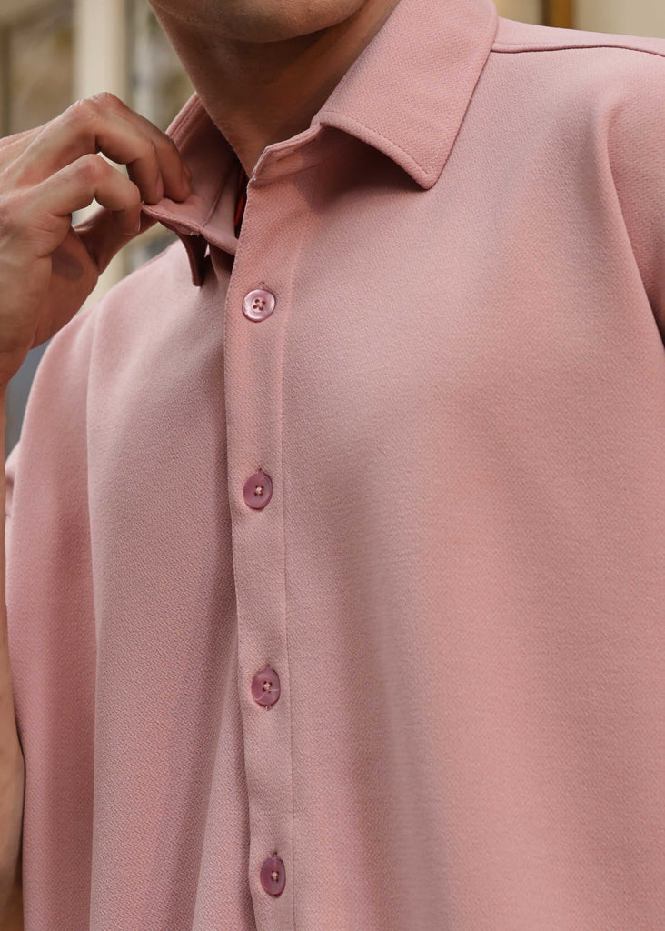 Solid Cotton Blend Oversized Shirt Rosé