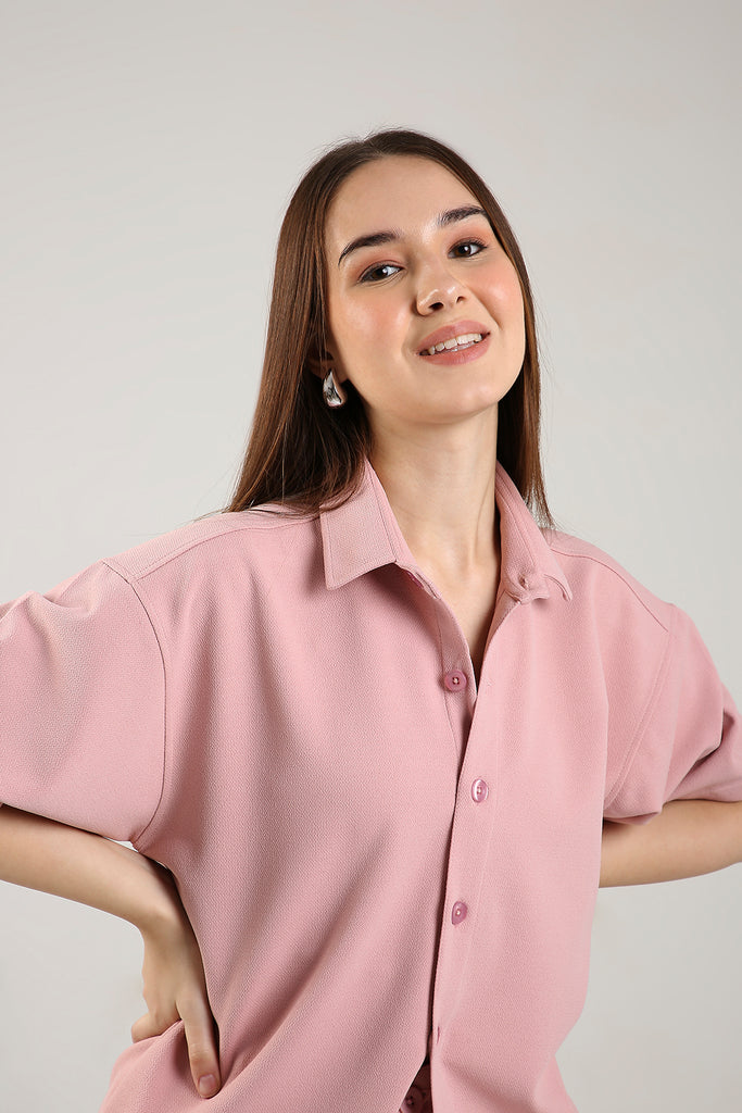 Solid Cotton Blend Oversized Shirt Rosé