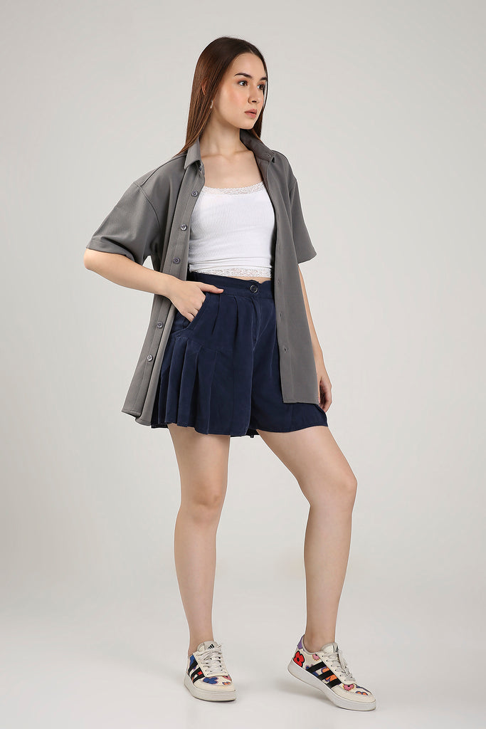 Solid Cotton Blend Oversized Shirt Lunar