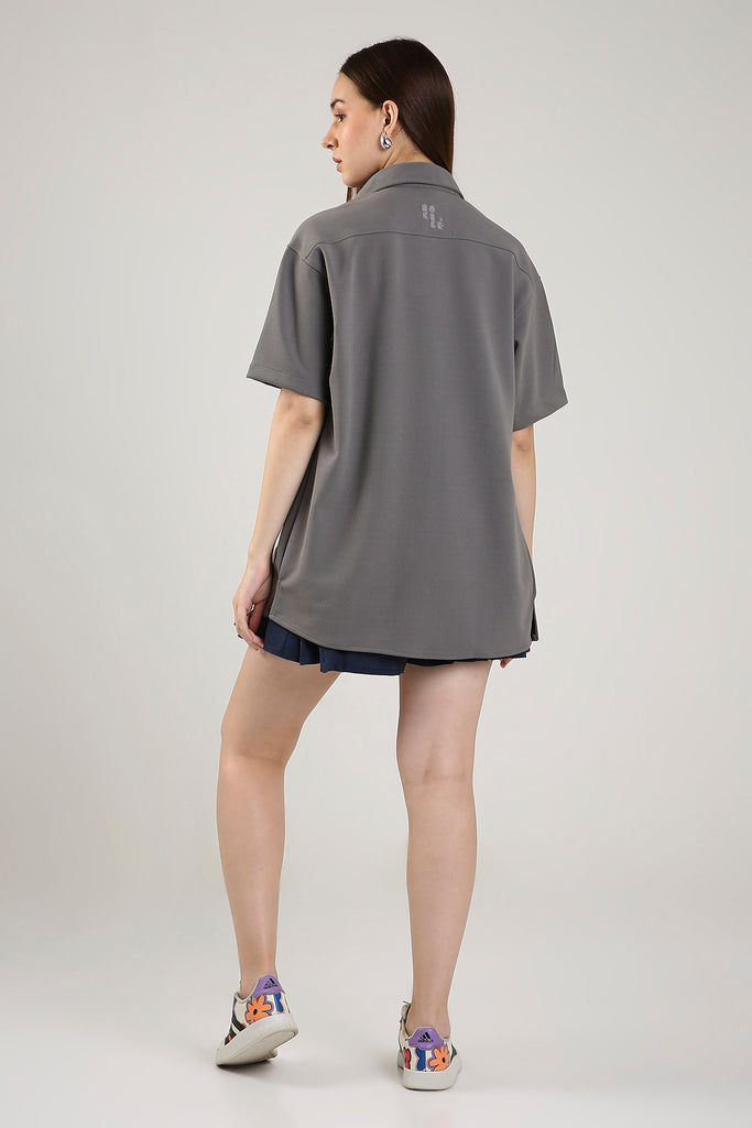 Solid Cotton Blend Oversized Shirt Lunar