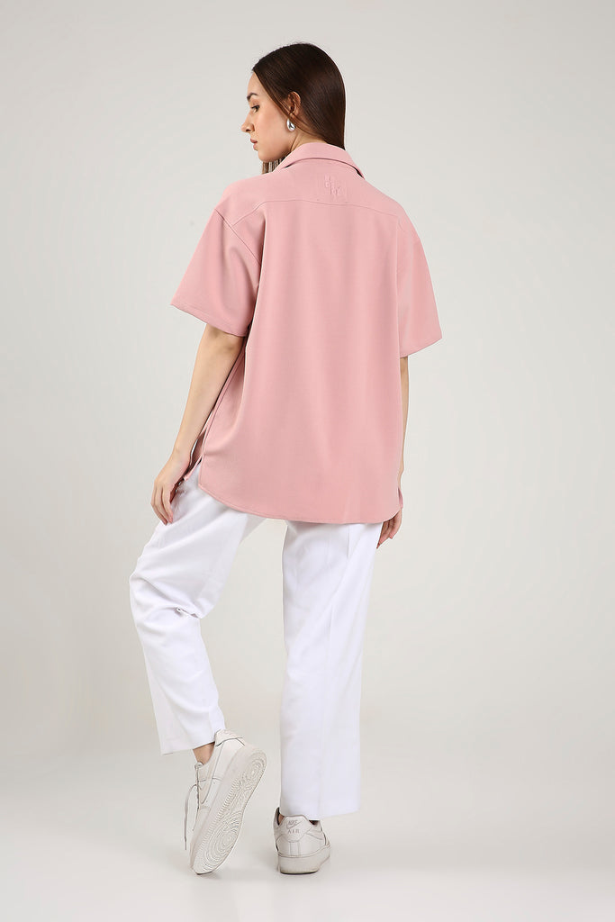 Solid Cotton Blend Oversized Shirt Rosé