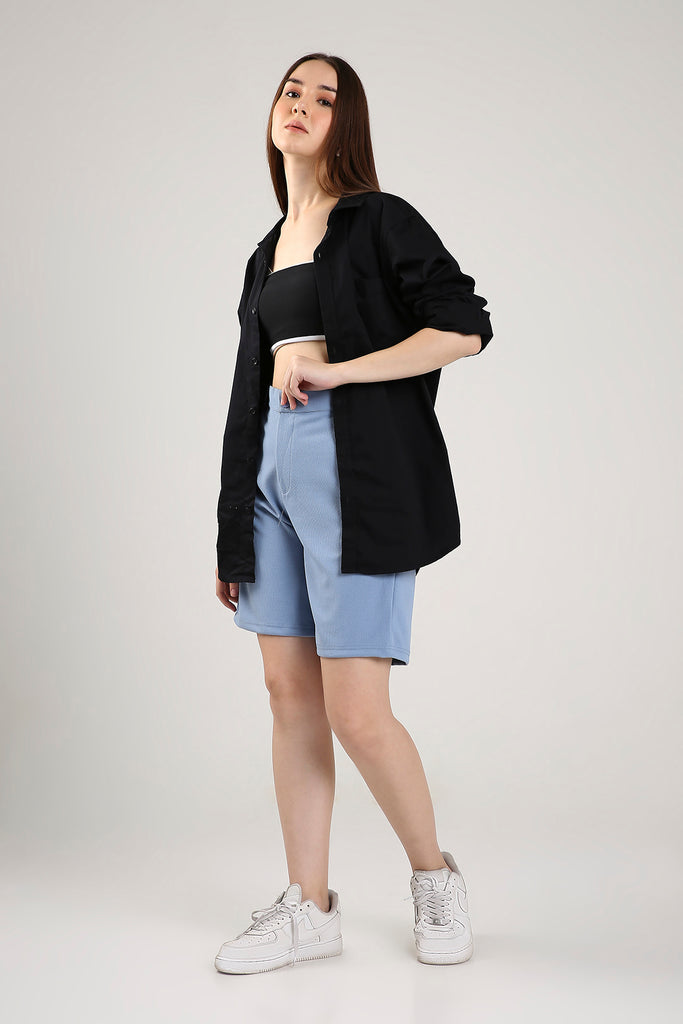 Solid Cotton Blend Oversized Shorts Thunder