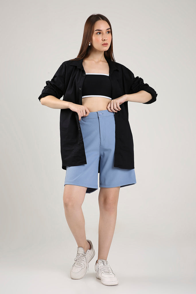 Solid Cotton Blend Oversized Shorts Thunder