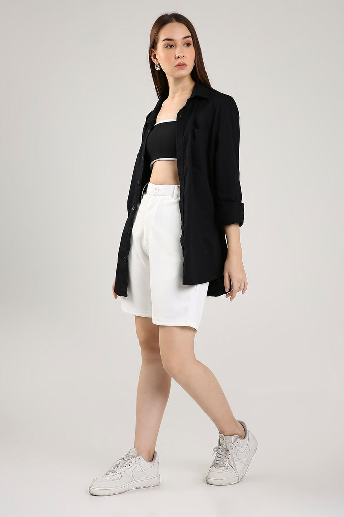 Solid Cotton Blend Oversized Shorts Frost