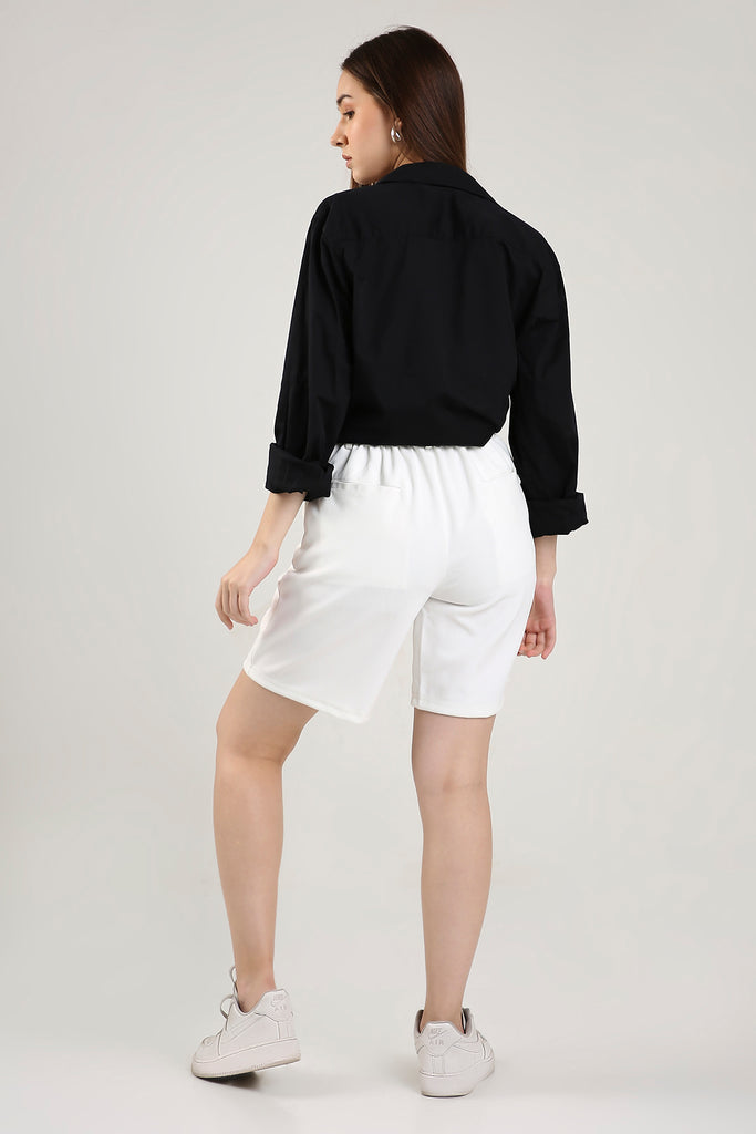 Solid Cotton Blend Oversized Shorts Frost