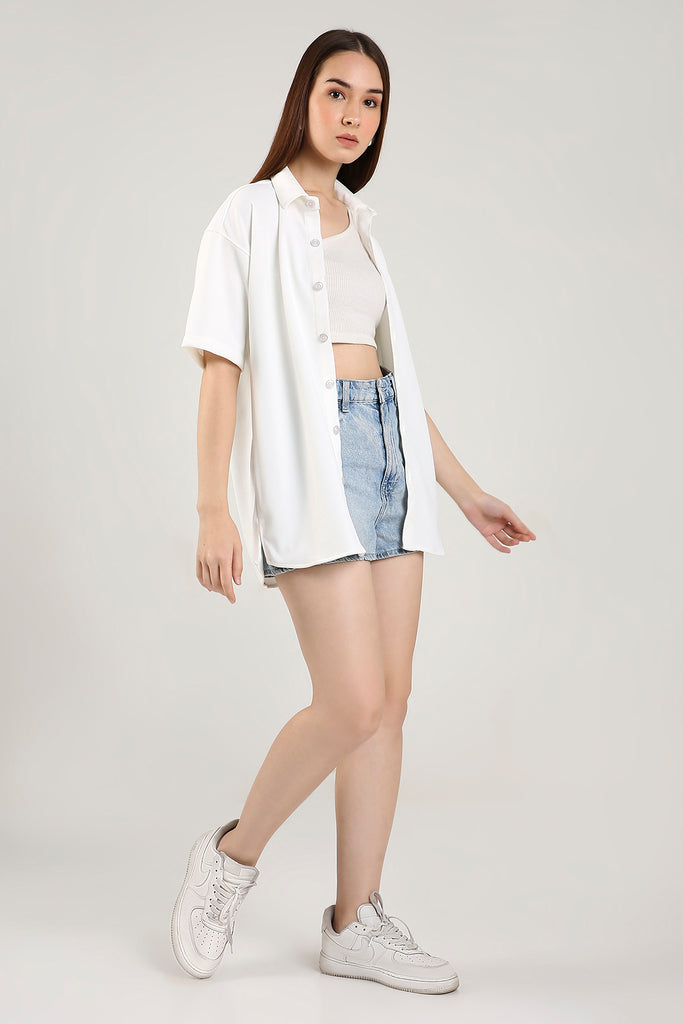 Solid Cotton Blend Oversized Shirt Frost