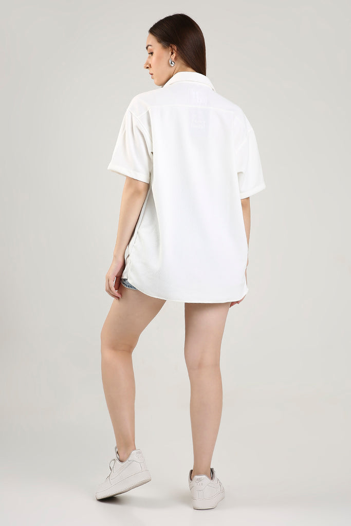 Solid Cotton Blend Oversized Shirt Frost